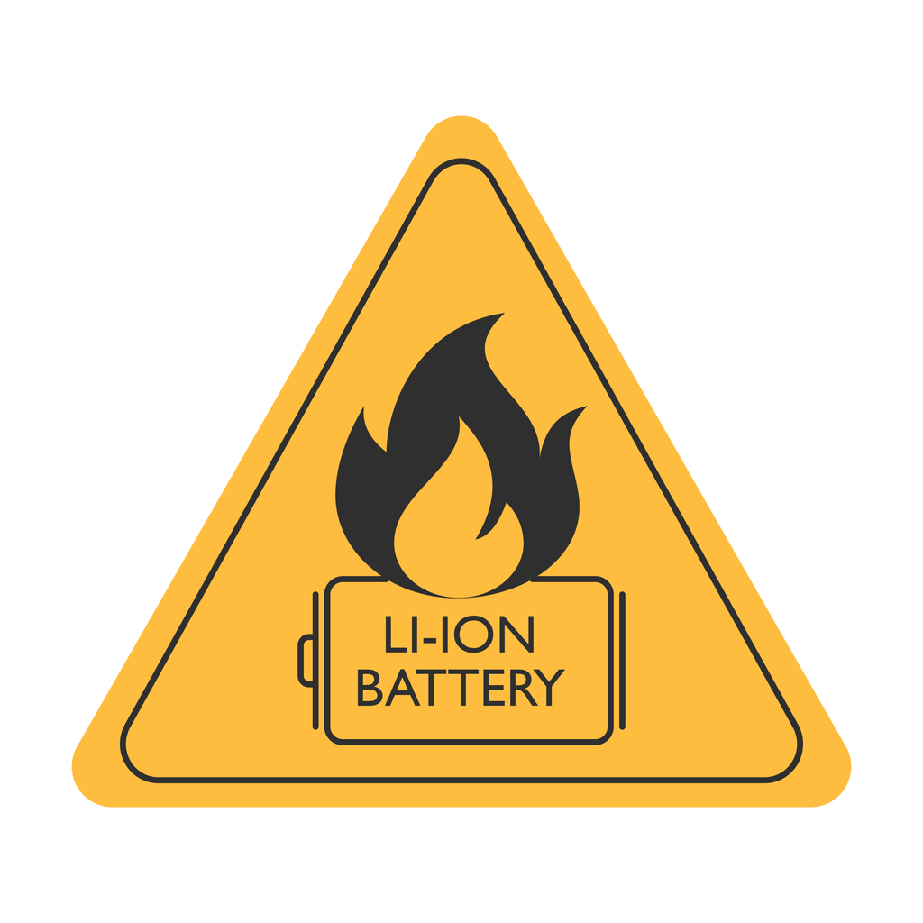 Lithium Ion battery explosion injury caution sign